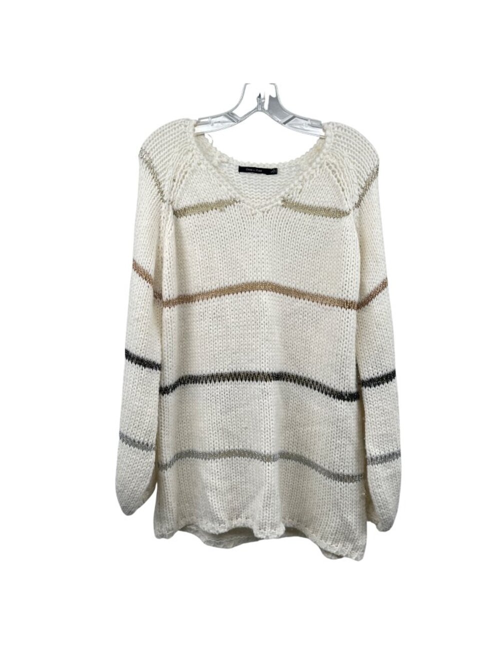 Doe & Rae Metallic Striped Sweater Loose Knit Ivory/Multi Size Medium